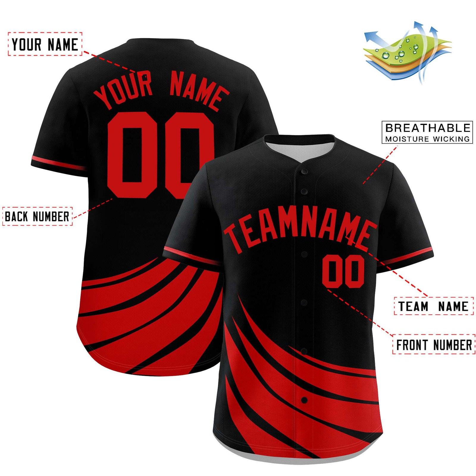 Custom Black Red Wind Mark Graffiti Pattern Authentic Baseball Jersey