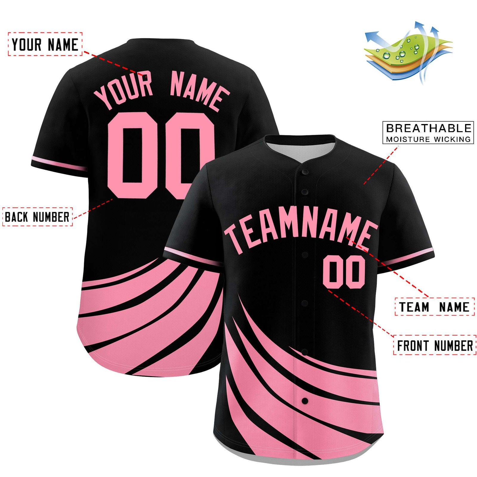 Custom Black Light Pink Wind Mark Graffiti Pattern Authentic Baseball Jersey