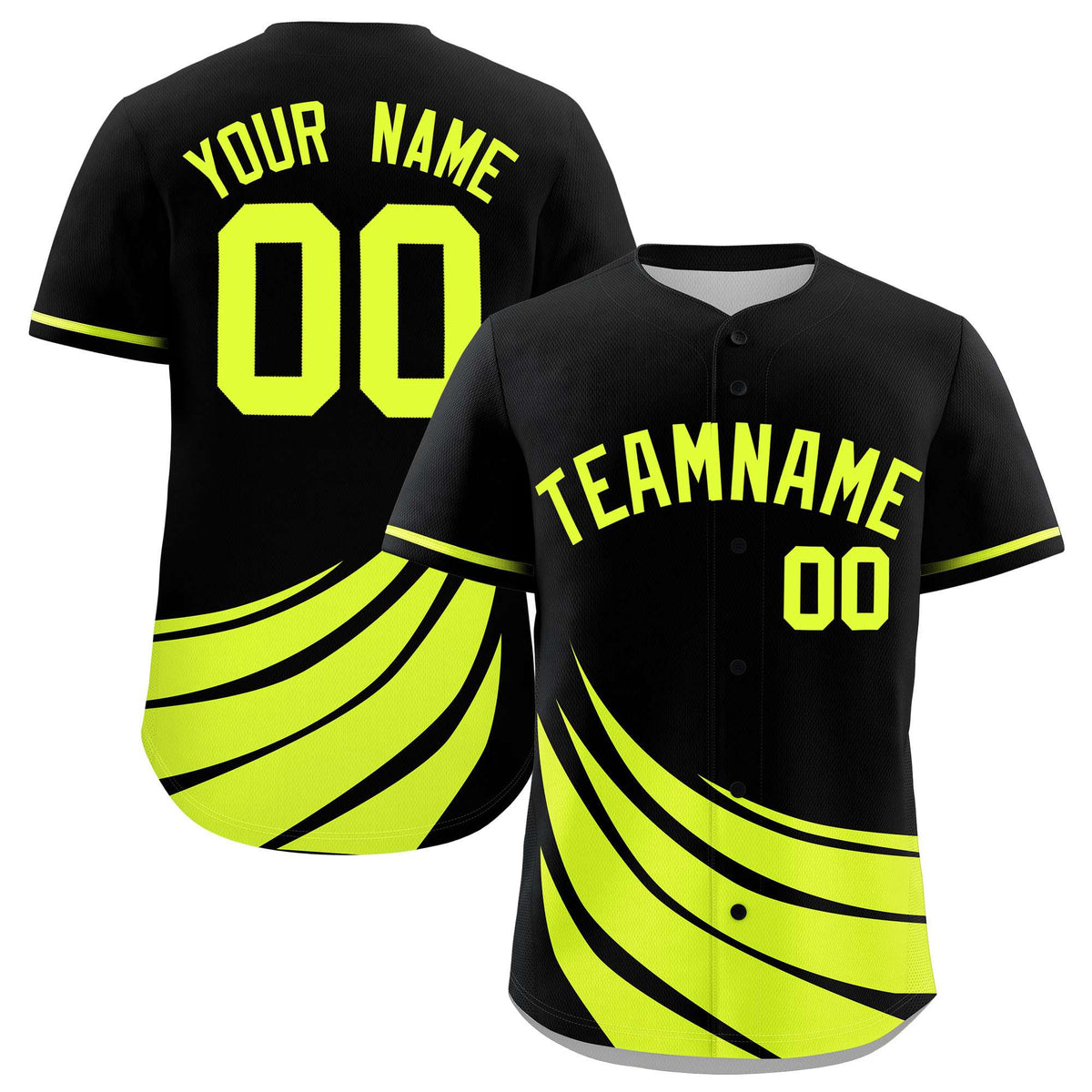 Custom Black Fluorescent Green Wind Mark Graffiti Pattern Authentic Baseball Jersey