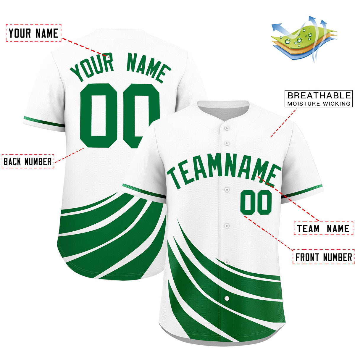 Custom White Kelly Green Wind Mark Graffiti Pattern Authentic Baseball Jersey