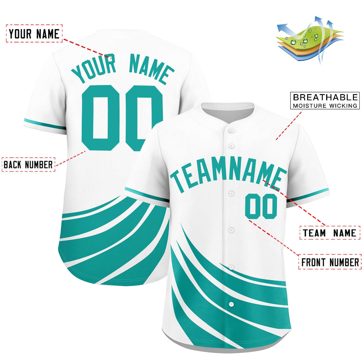 Custom White Aqua Wind Mark Graffiti Pattern Authentic Baseball Jersey
