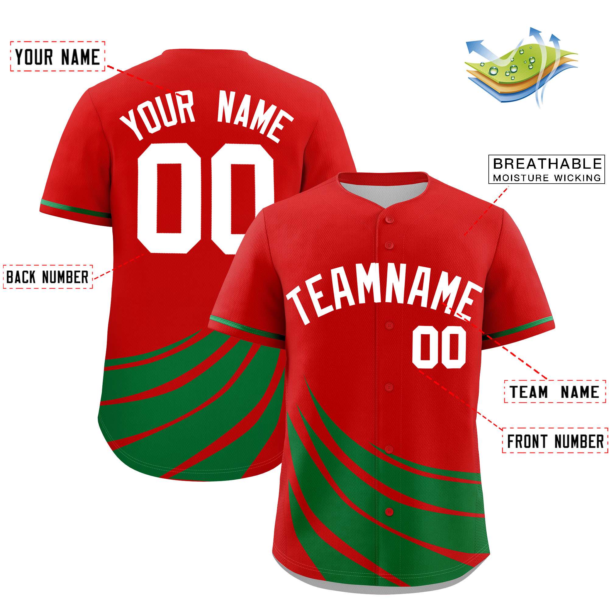 Custom Red Kelly Green Wind Mark Graffiti Pattern Authentic Baseball Jersey