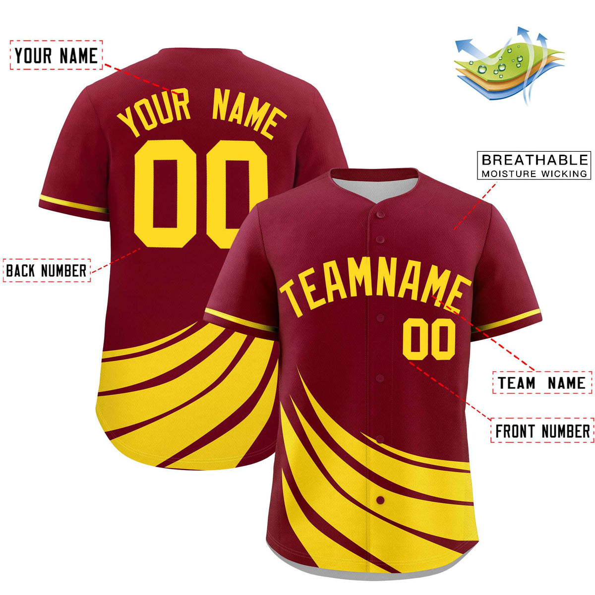 Custom Crimson Yellow Wind Mark Graffiti Pattern Authentic Baseball Jersey