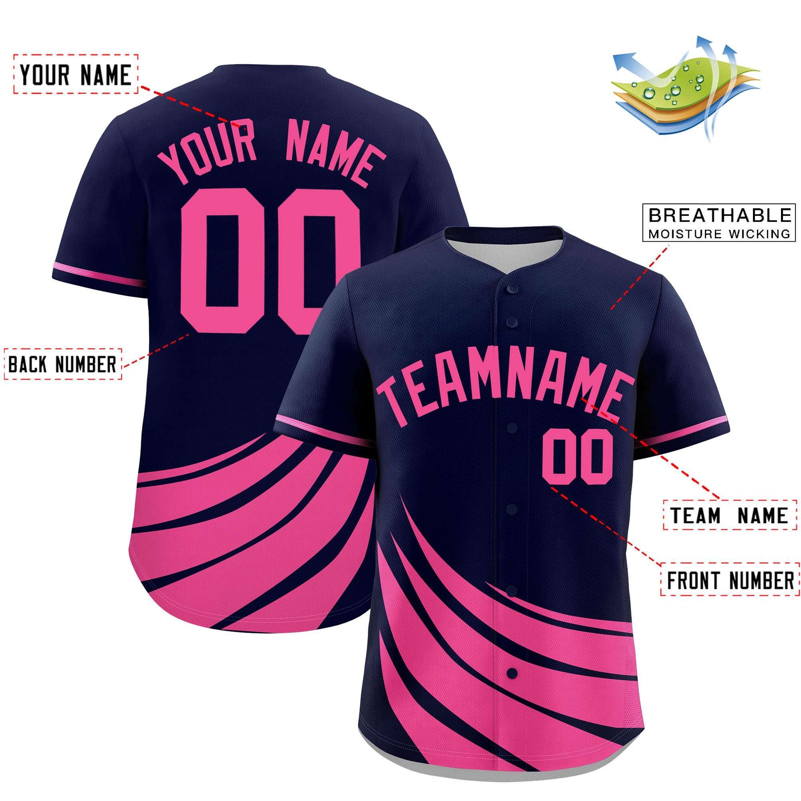 Custom Navy Pink Wind Mark Graffiti Pattern Authentic Baseball Jersey