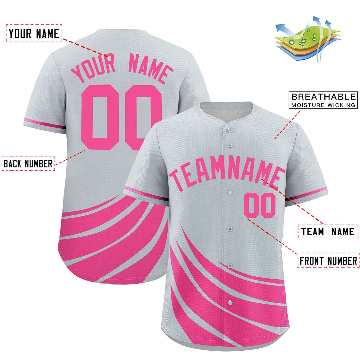 Custom Silver Pink Wind Mark Graffiti Pattern Authentic Baseball Jersey