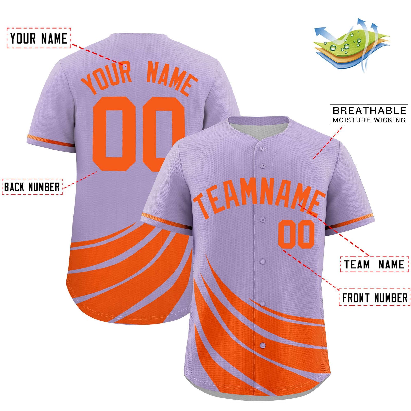 Custom Light Purple Orange Wind Mark Graffiti Pattern Authentic Baseball Jersey