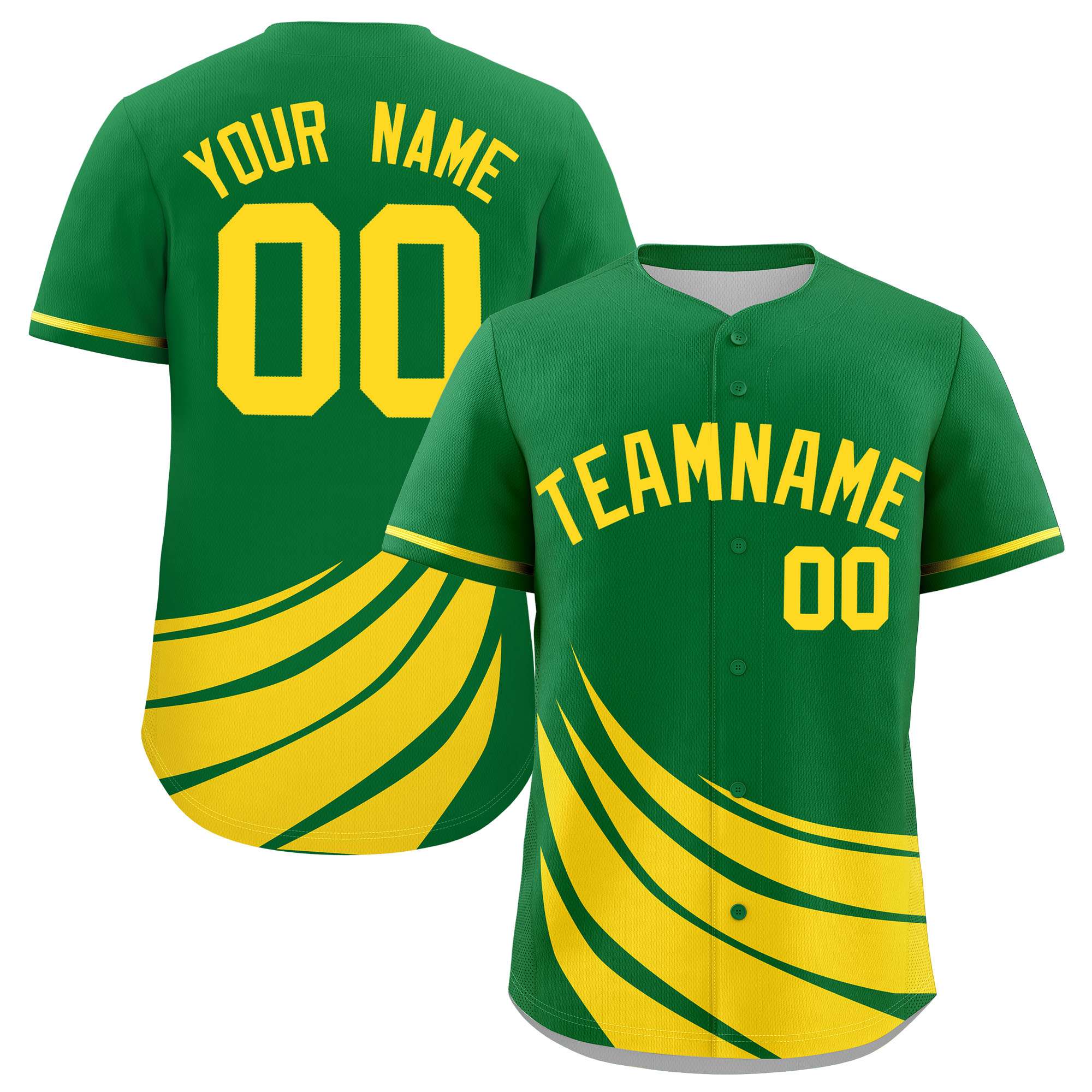Custom Kelly Green Yellow Wind Mark Graffiti Pattern Authentic Baseball Jersey