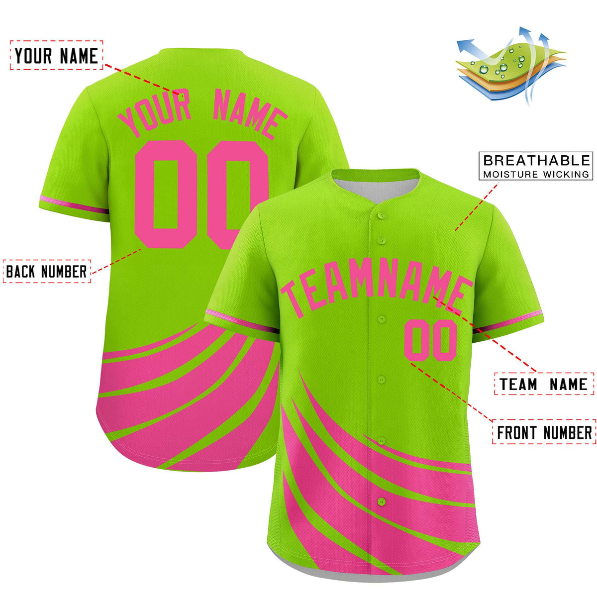 Custom Neon Green Pink Wind Mark Graffiti Pattern Authentic Baseball Jersey