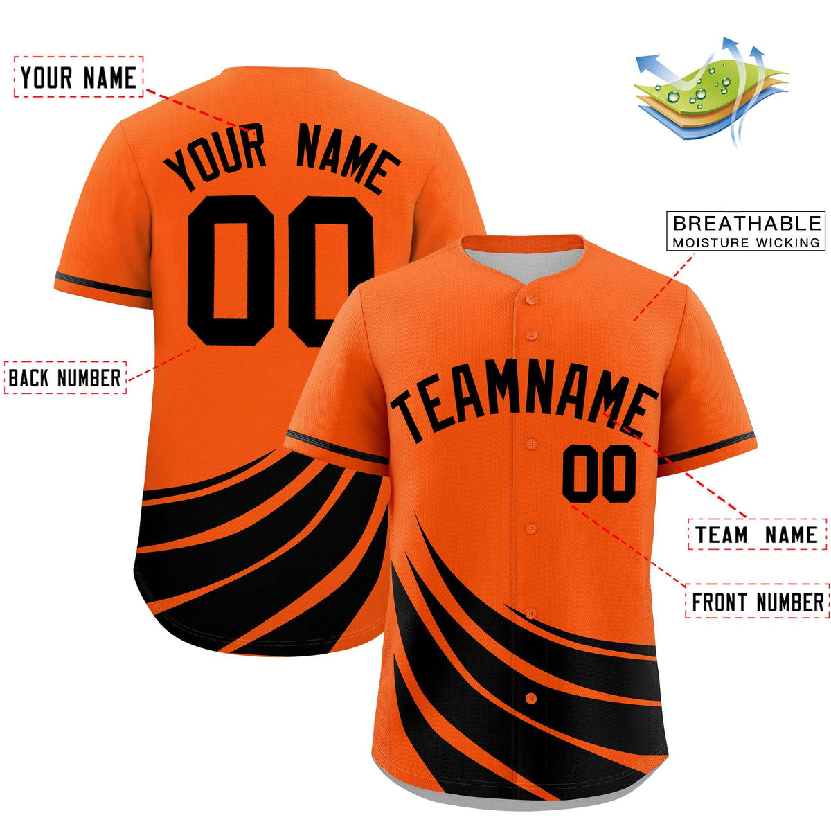 Custom Orange Black Wind Mark Graffiti Pattern Authentic Baseball Jersey