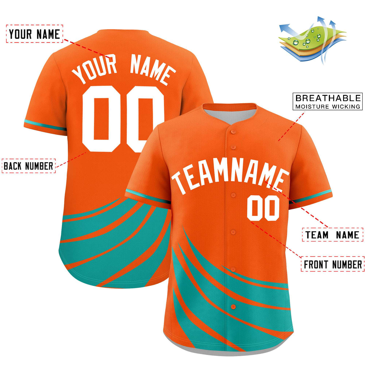 Custom Orange Aqua Wind Mark Graffiti Pattern Authentic Baseball Jersey