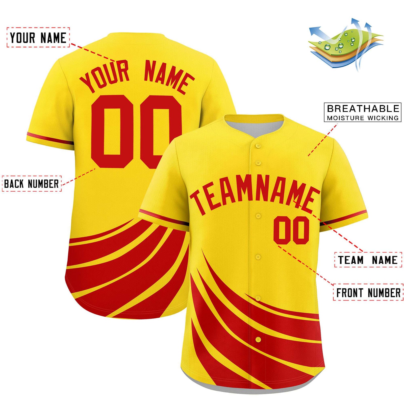 Custom Yellow Red Wind Mark Graffiti Pattern Authentic Baseball Jersey