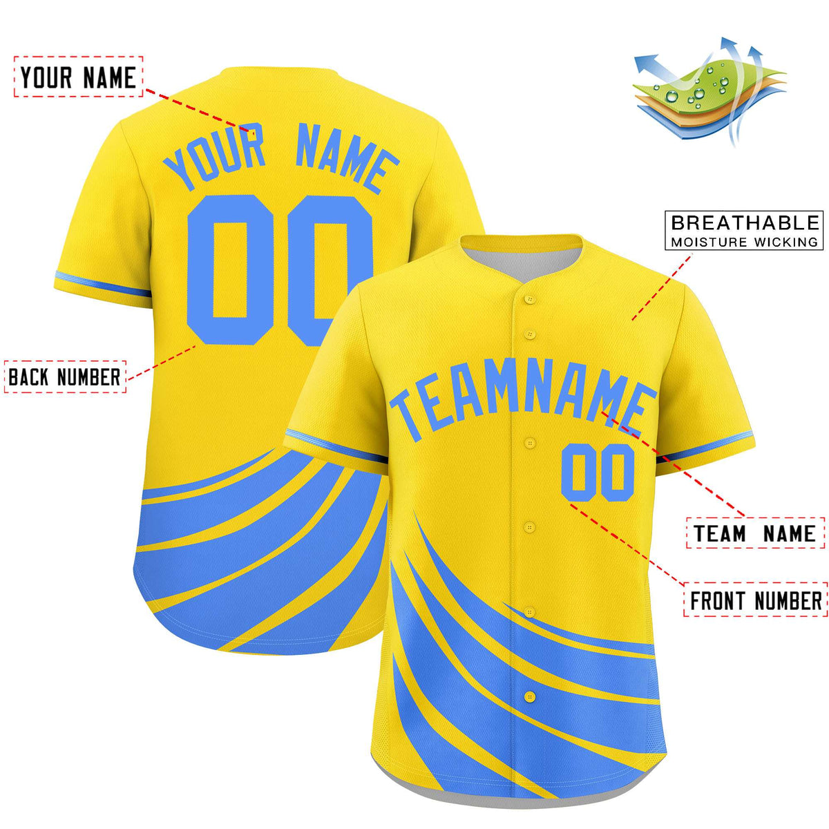 Custom Yellow Light Blue Wind Mark Graffiti Pattern Authentic Baseball Jersey