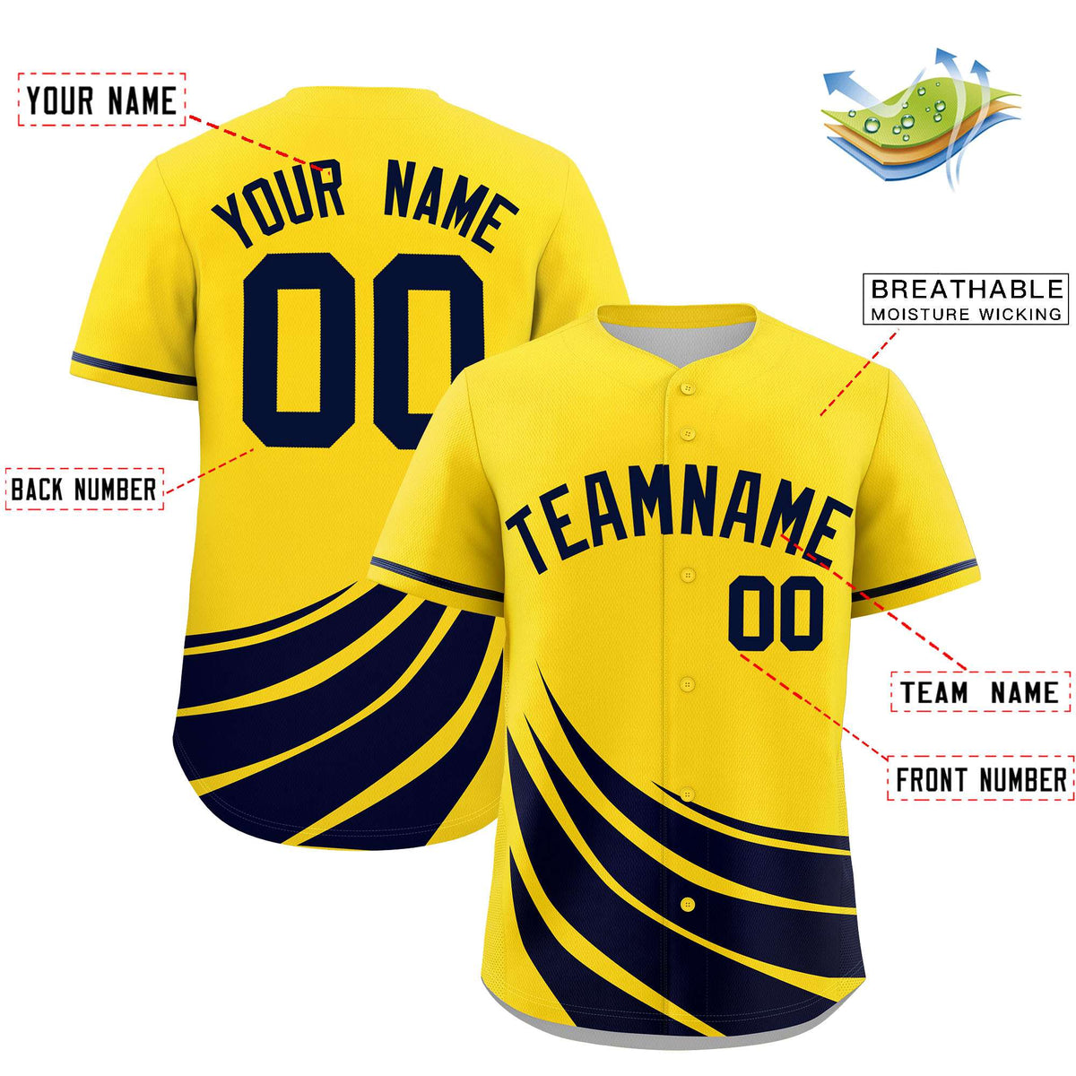 Custom Yellow Navy Wind Mark Graffiti Pattern Authentic Baseball Jersey