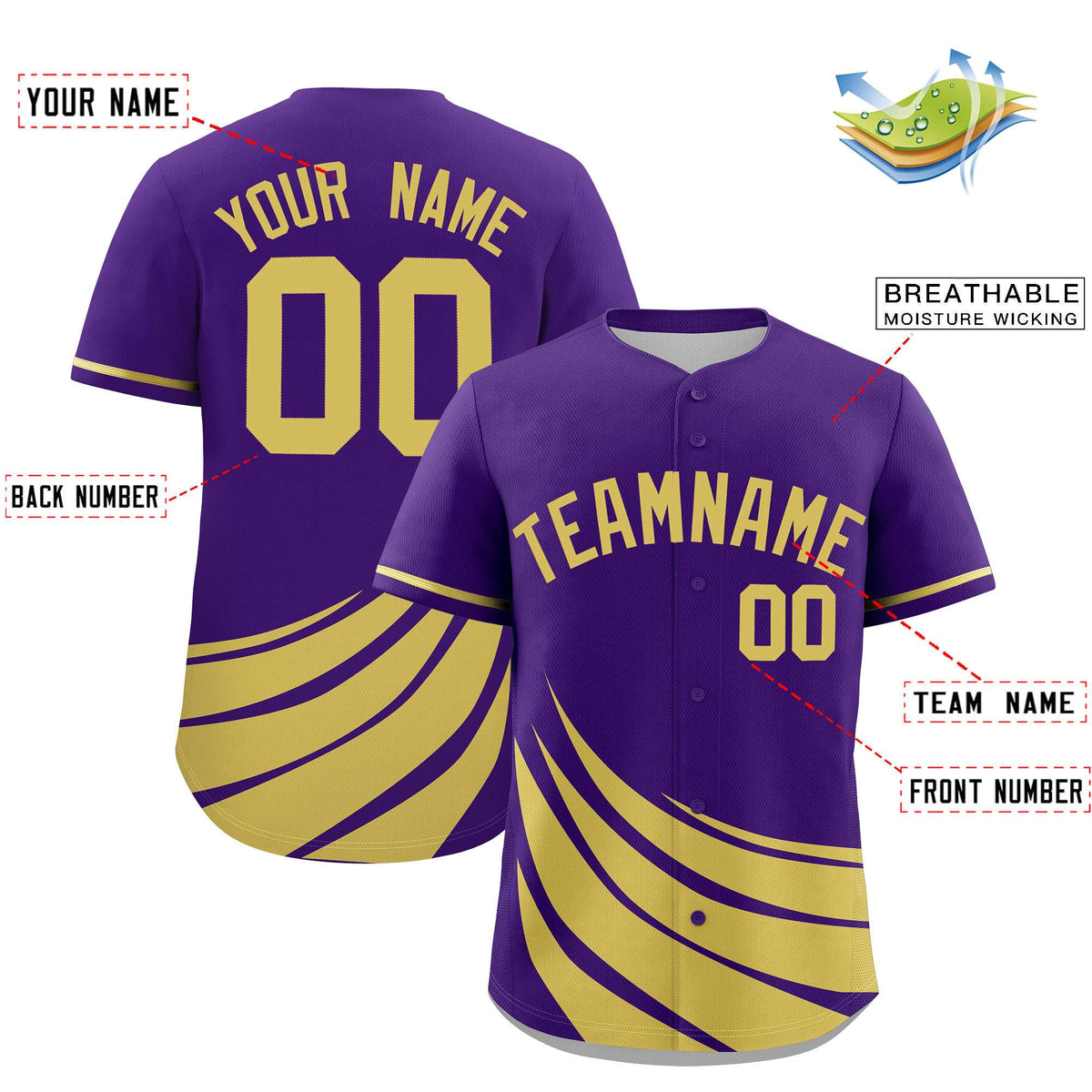 Custom Purple Old Gold Wind Mark Graffiti Pattern Authentic Baseball Jersey