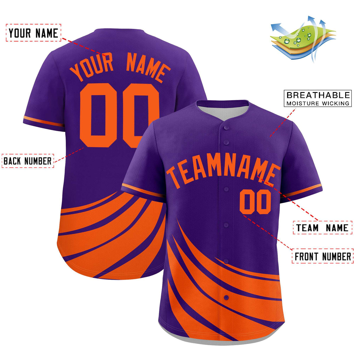 Custom Purple Orange Wind Mark Graffiti Pattern Authentic Baseball Jersey