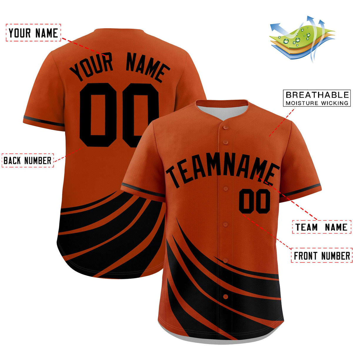Custom Texas Orange Black Wind Mark Graffiti Pattern Authentic Baseball Jersey