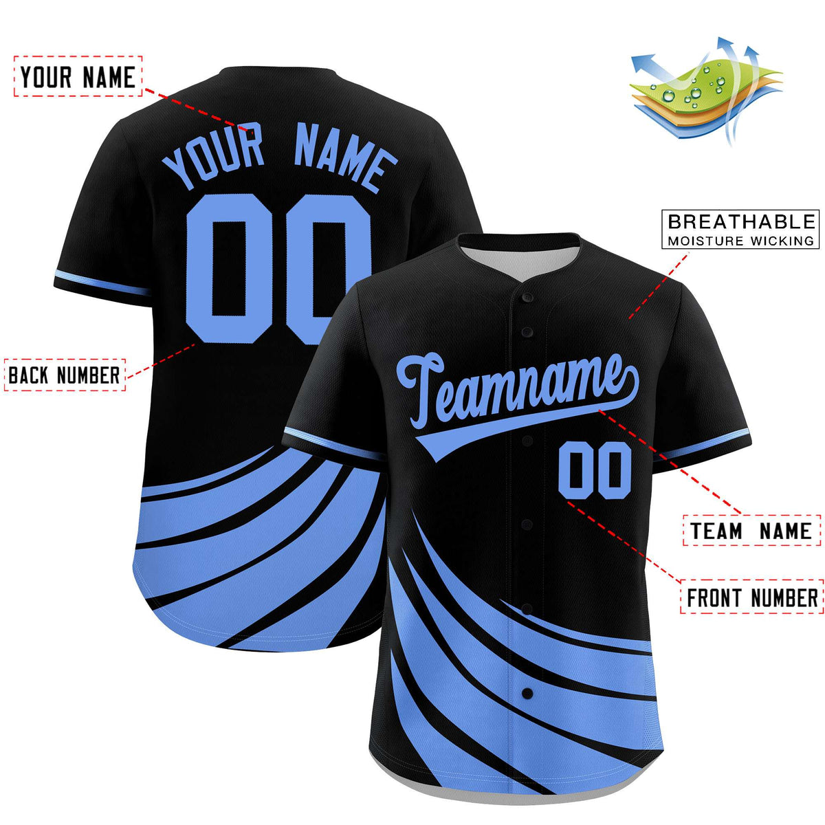 Custom Black Light Blue Wind Mark Graffiti Pattern Authentic Baseball Jersey