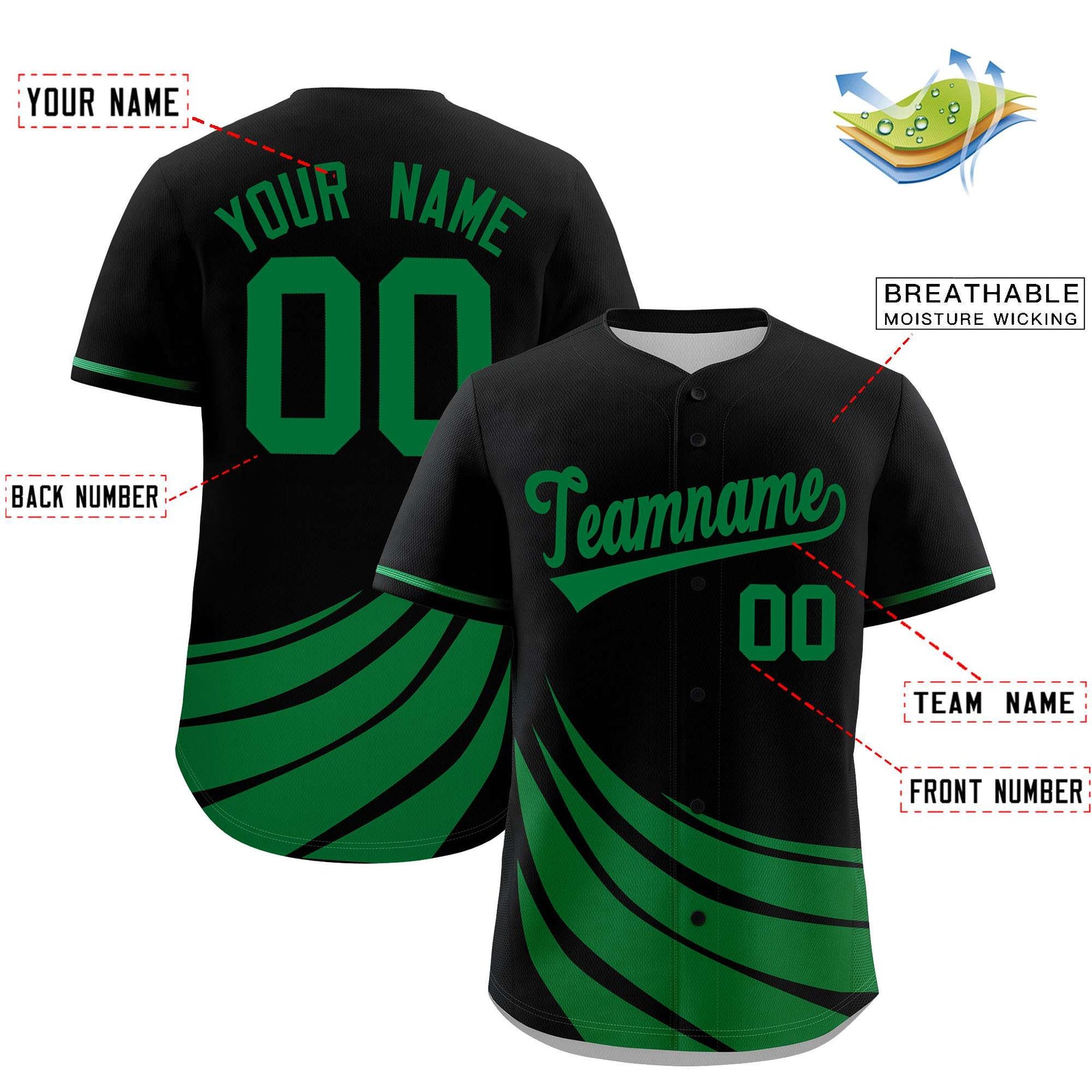 Custom Black Kelly Green Wind Mark Graffiti Pattern Authentic Baseball Jersey