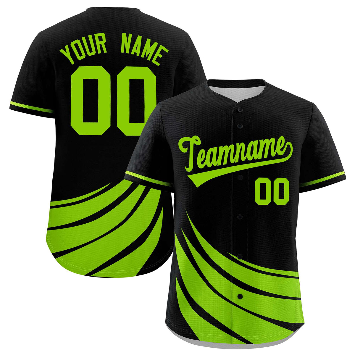 Custom Black Neon Green Wind Mark Graffiti Pattern Authentic Baseball Jersey