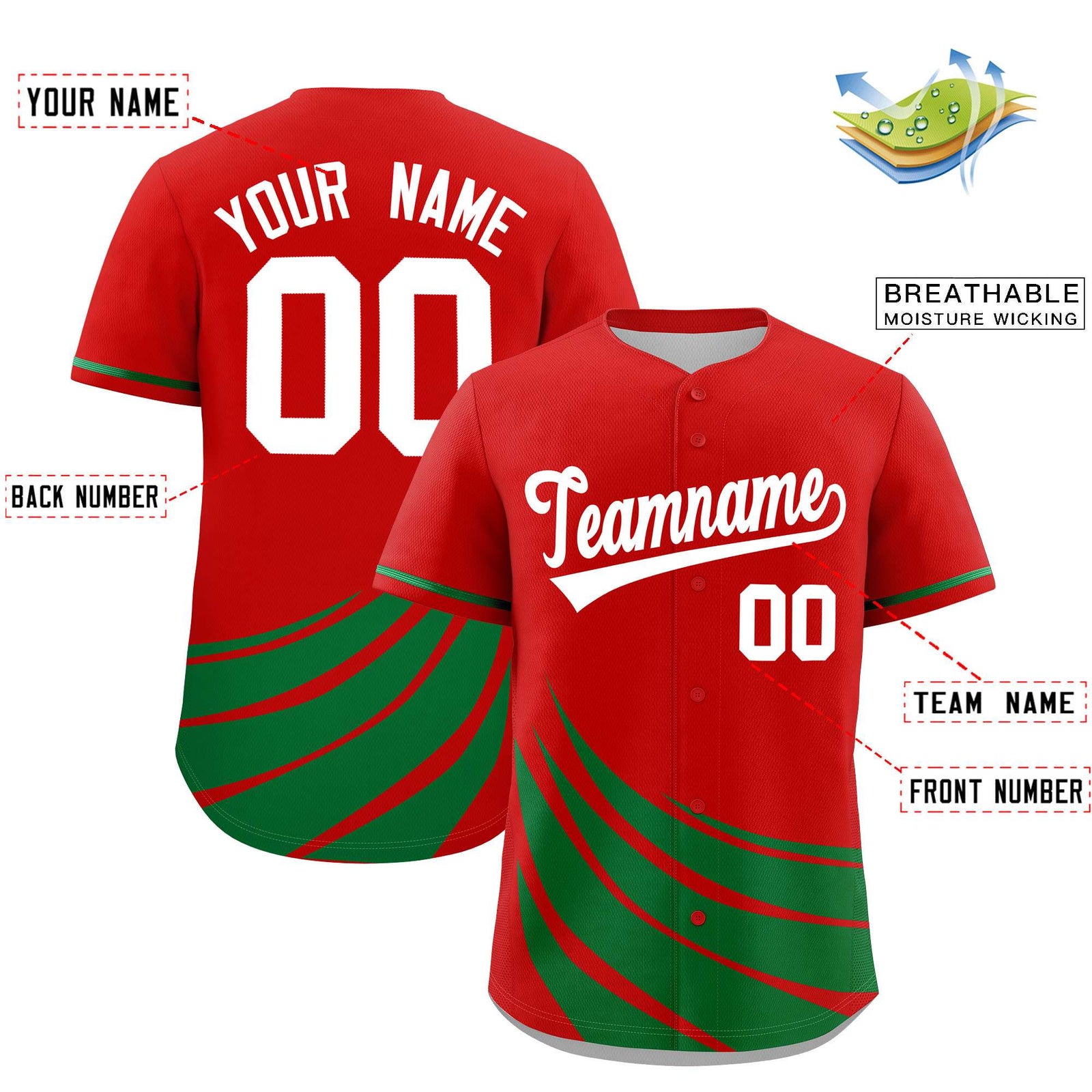 Custom Red Kelly Green Wind Mark Graffiti Pattern Authentic Baseball Jersey