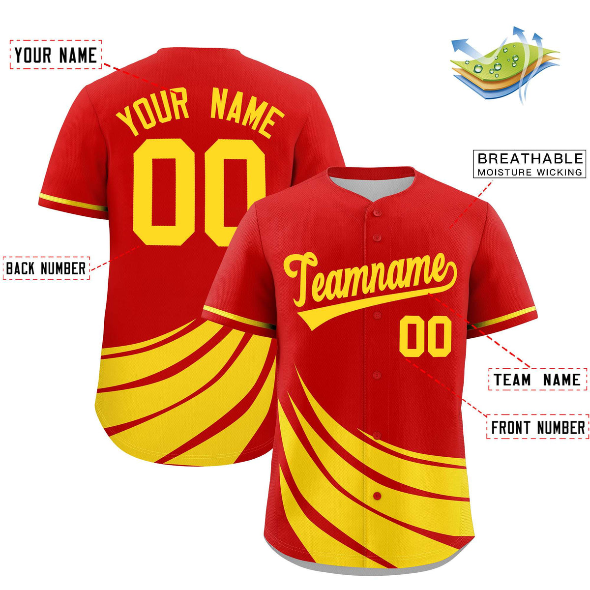 Custom Red Yellow Wind Mark Graffiti Pattern Authentic Baseball Jersey