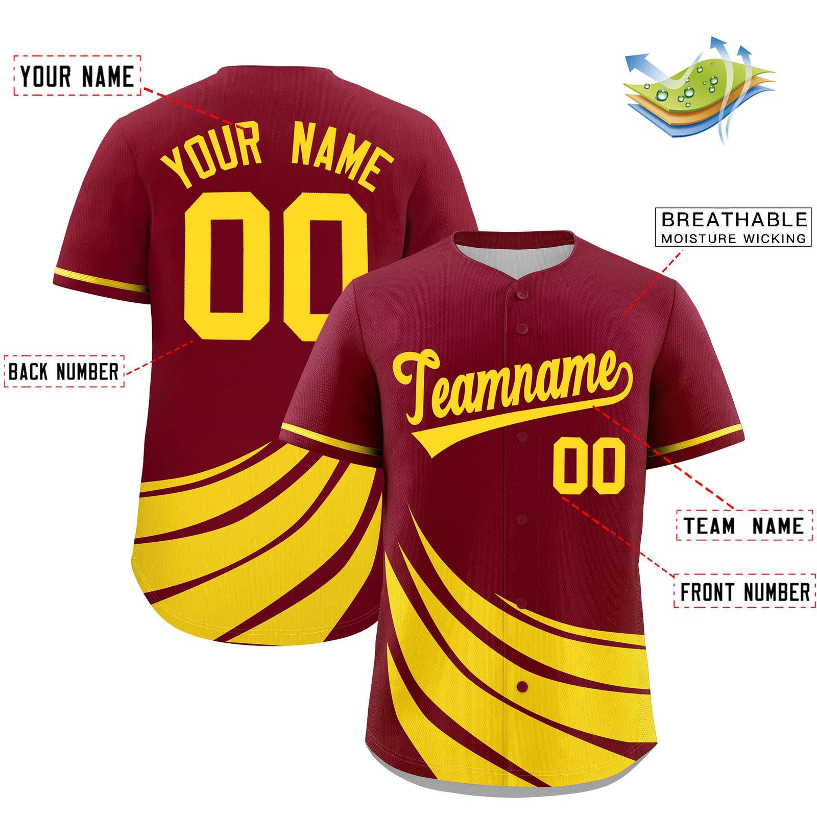 Custom Crimson Yellow Wind Mark Graffiti Pattern Authentic Baseball Jersey