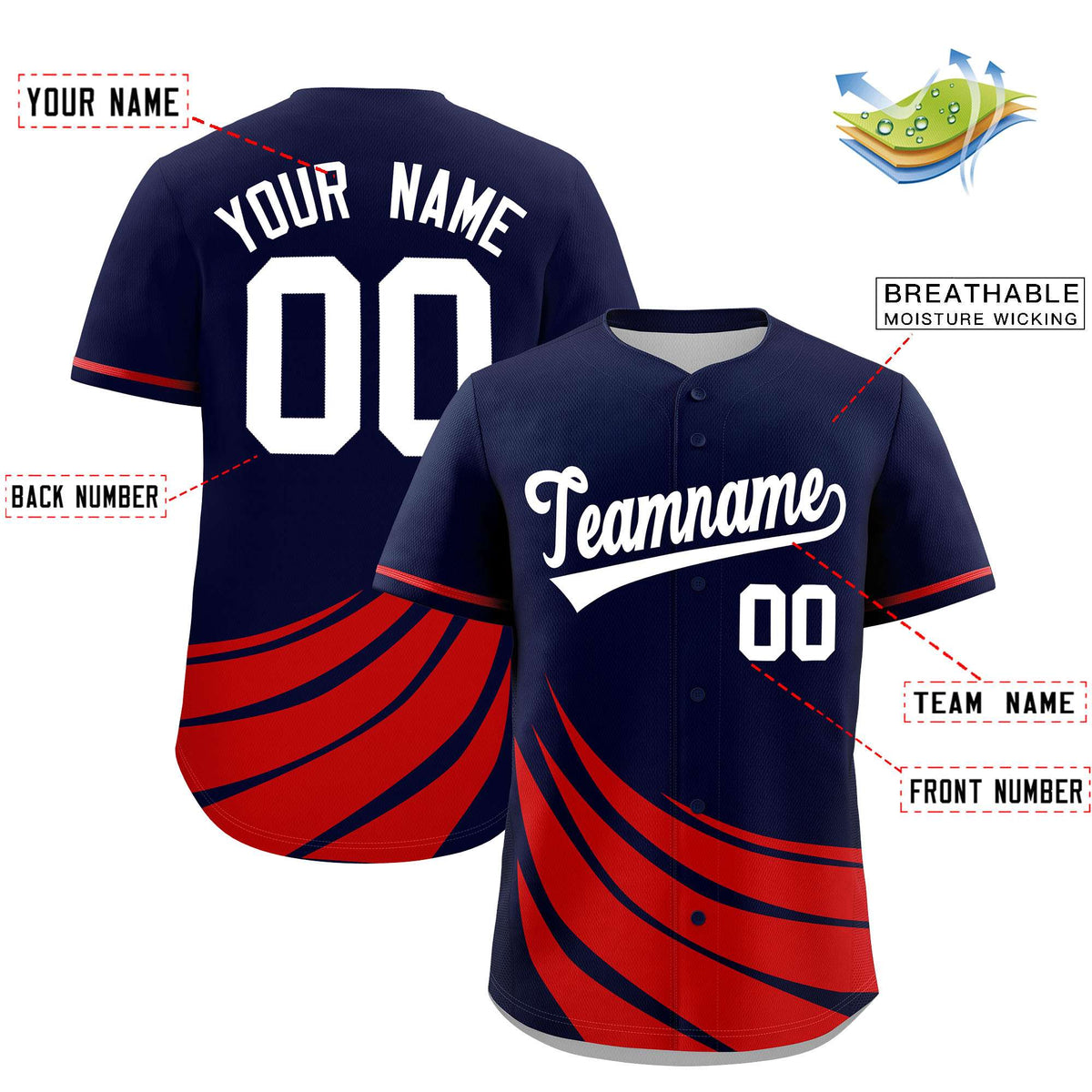 Custom Navy Red Wind Mark Graffiti Pattern Authentic Baseball Jersey