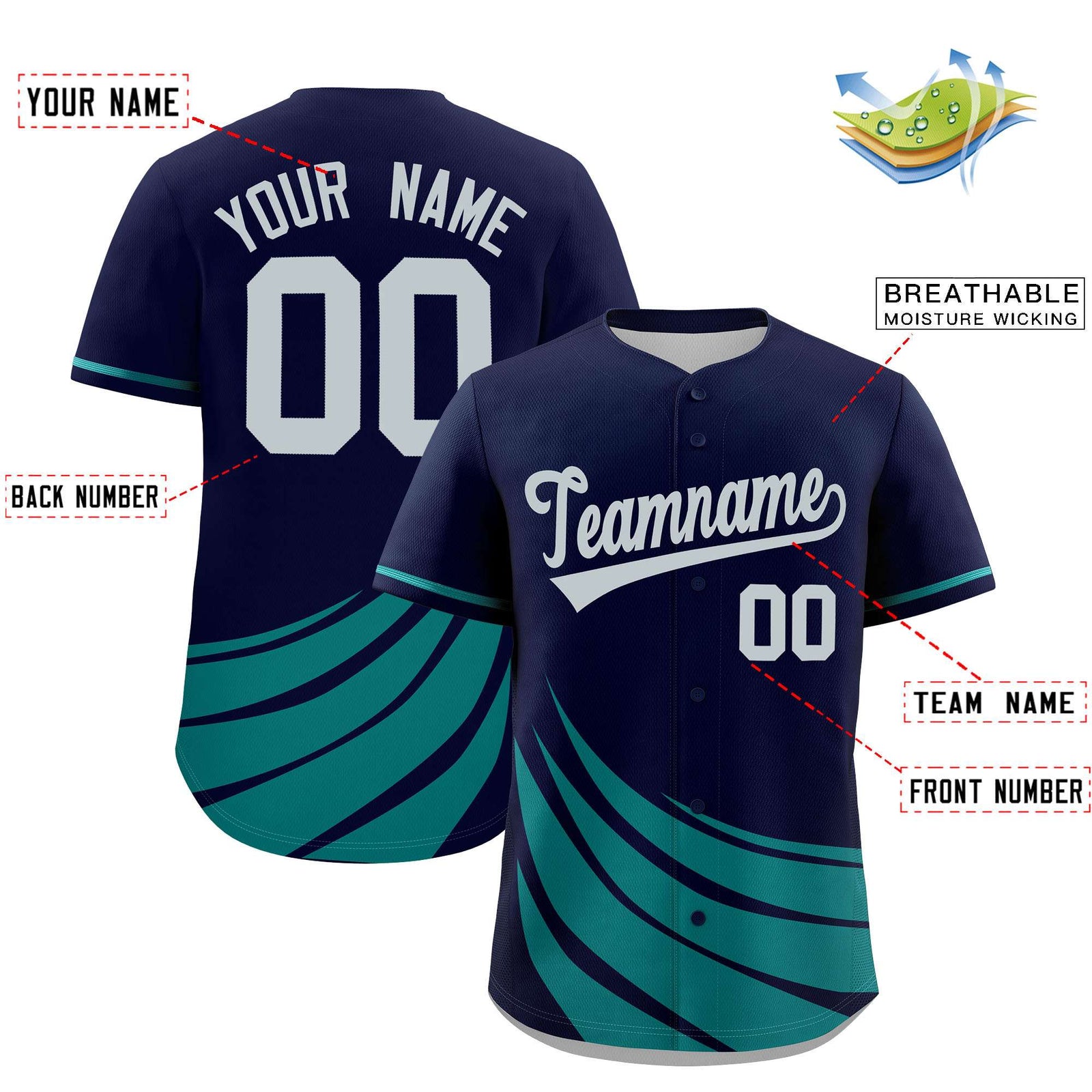 Custom Navy Aqua Wind Mark Graffiti Pattern Authentic Baseball Jersey