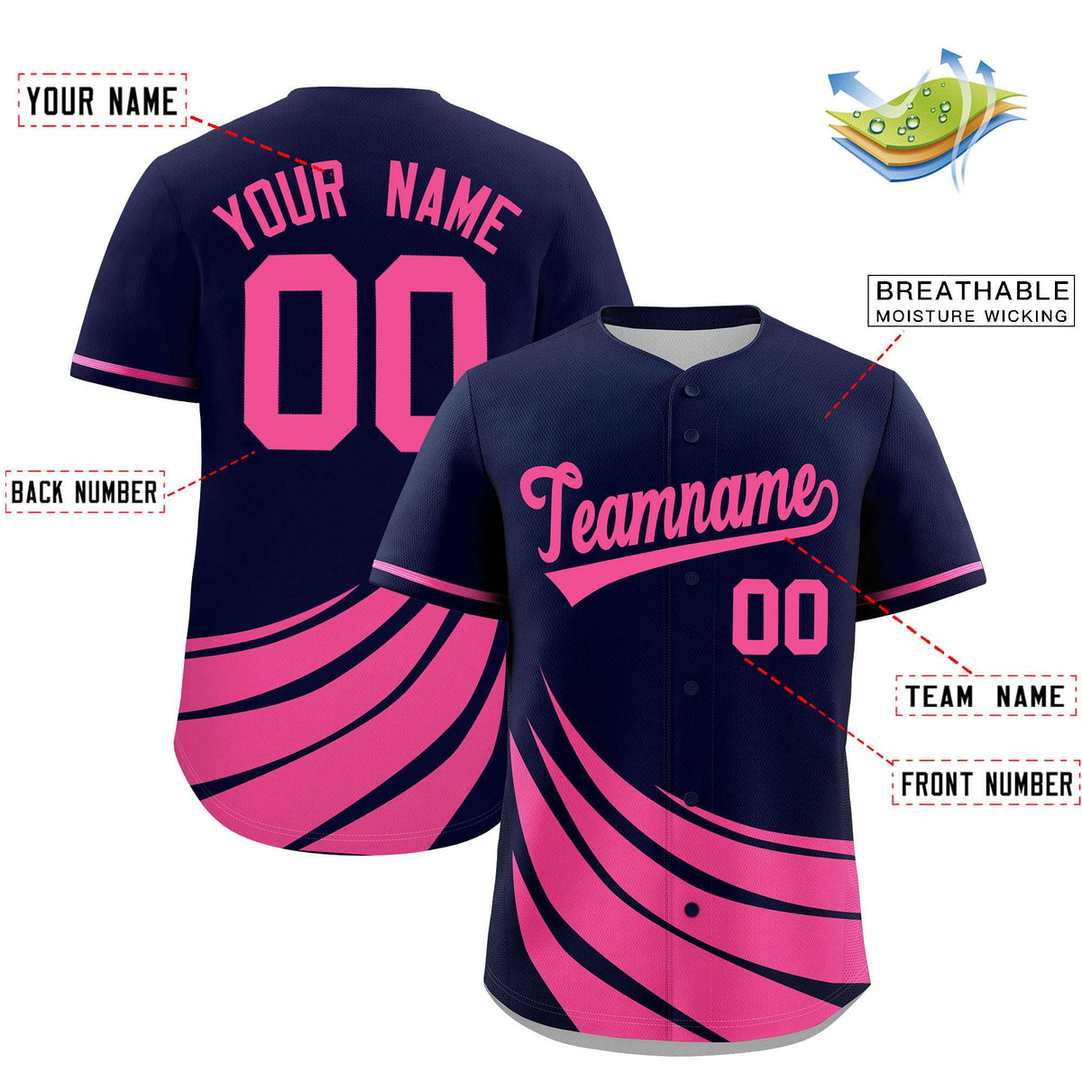 Custom Navy Pink Wind Mark Graffiti Pattern Authentic Baseball Jersey