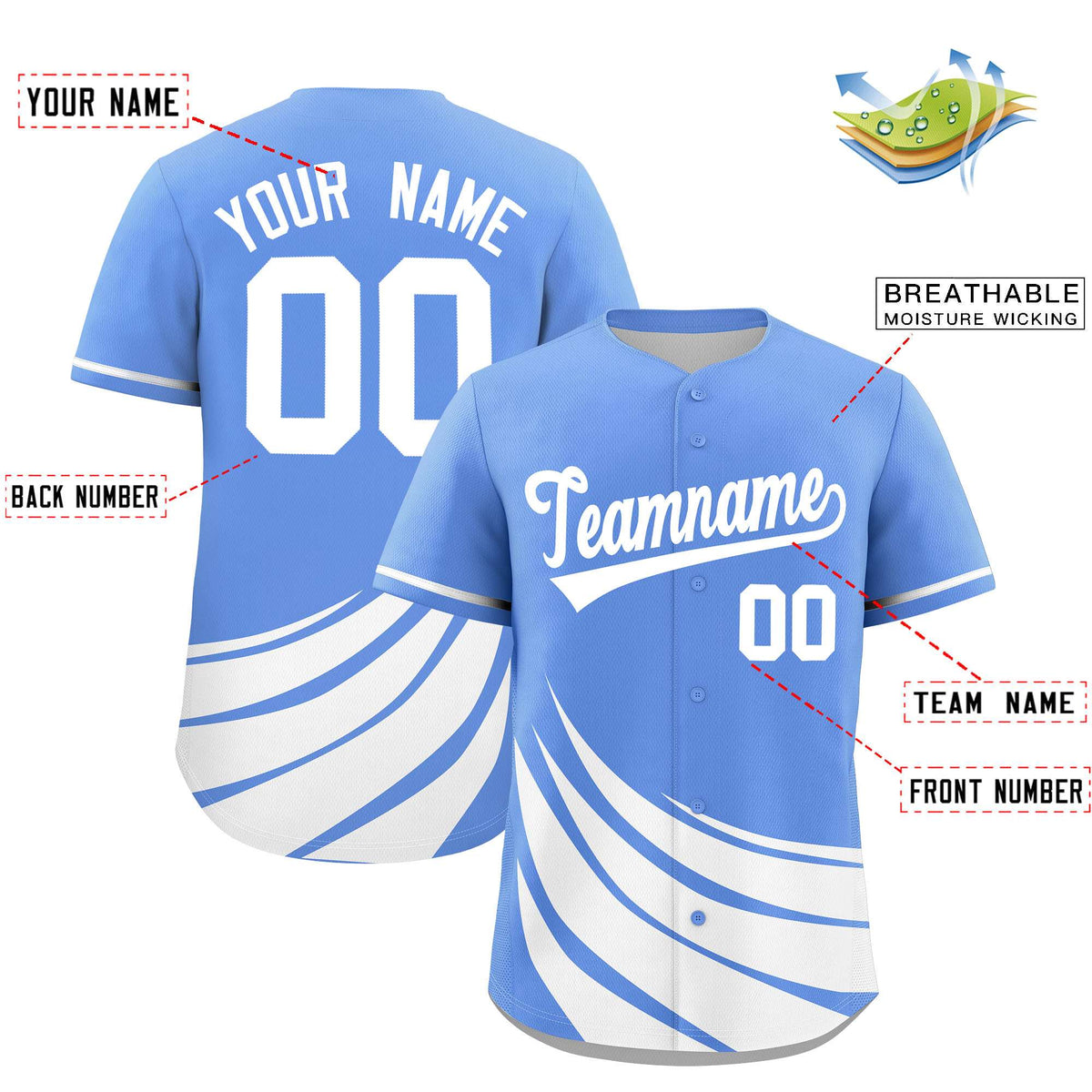 Custom Light Blue White Wind Mark Graffiti Pattern Authentic Baseball Jersey