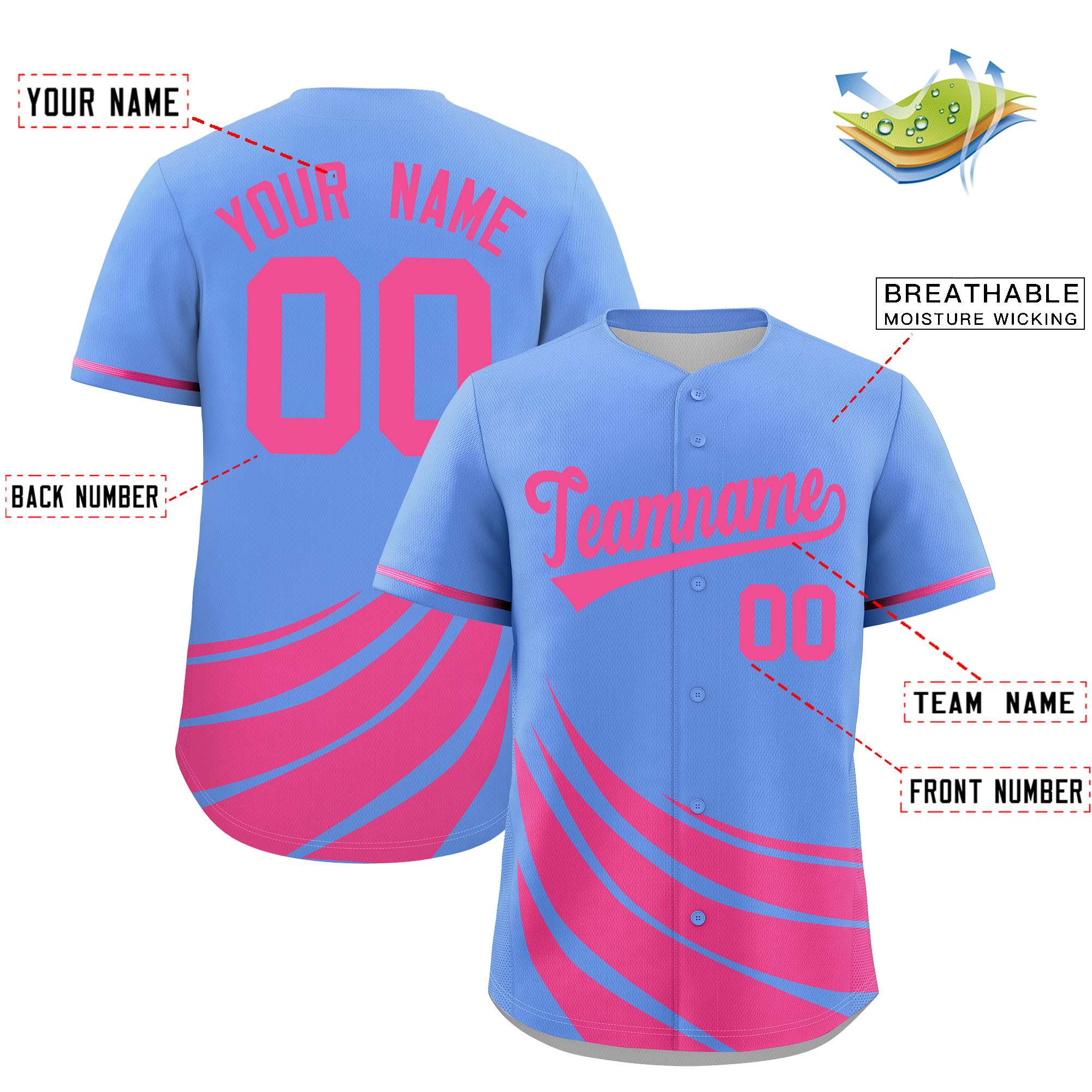 Custom Light Blue Pink Wind Mark Graffiti Pattern Authentic Baseball Jersey