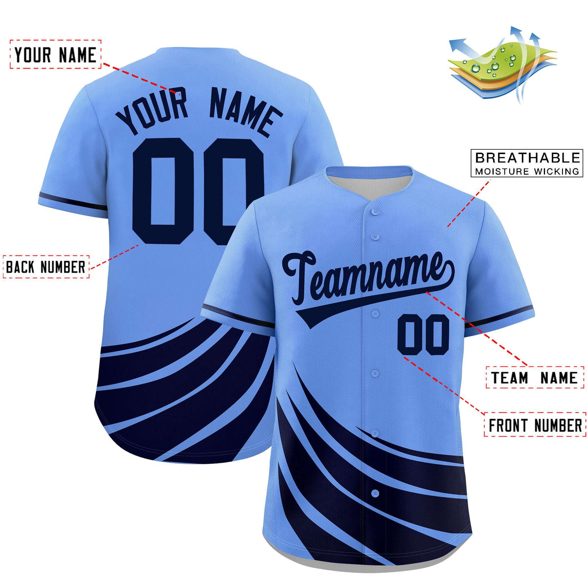 Custom Light Blue Navy Wind Mark Graffiti Pattern Authentic Baseball Jersey