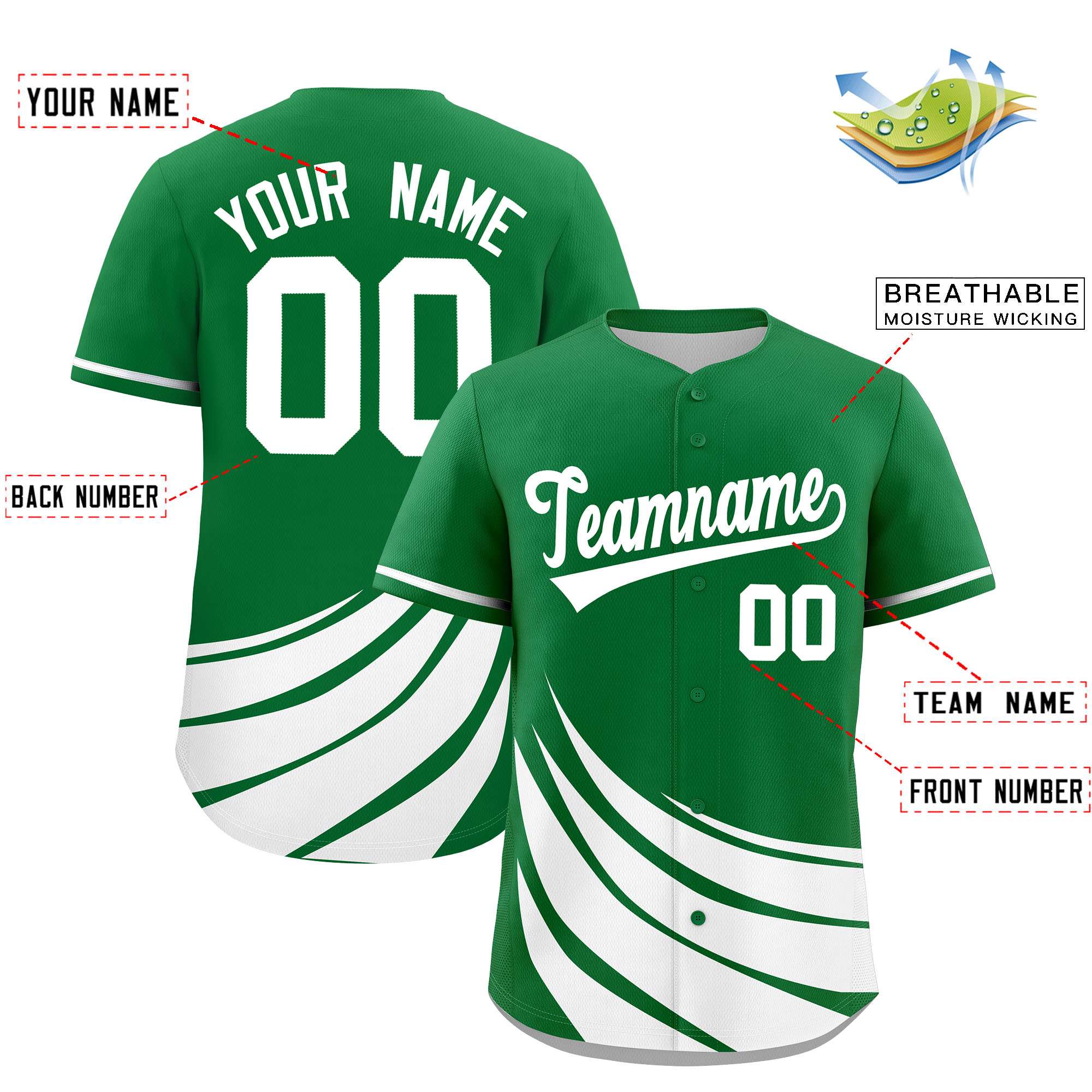 Custom Kelly Green White Wind Mark Graffiti Pattern Authentic Baseball Jersey