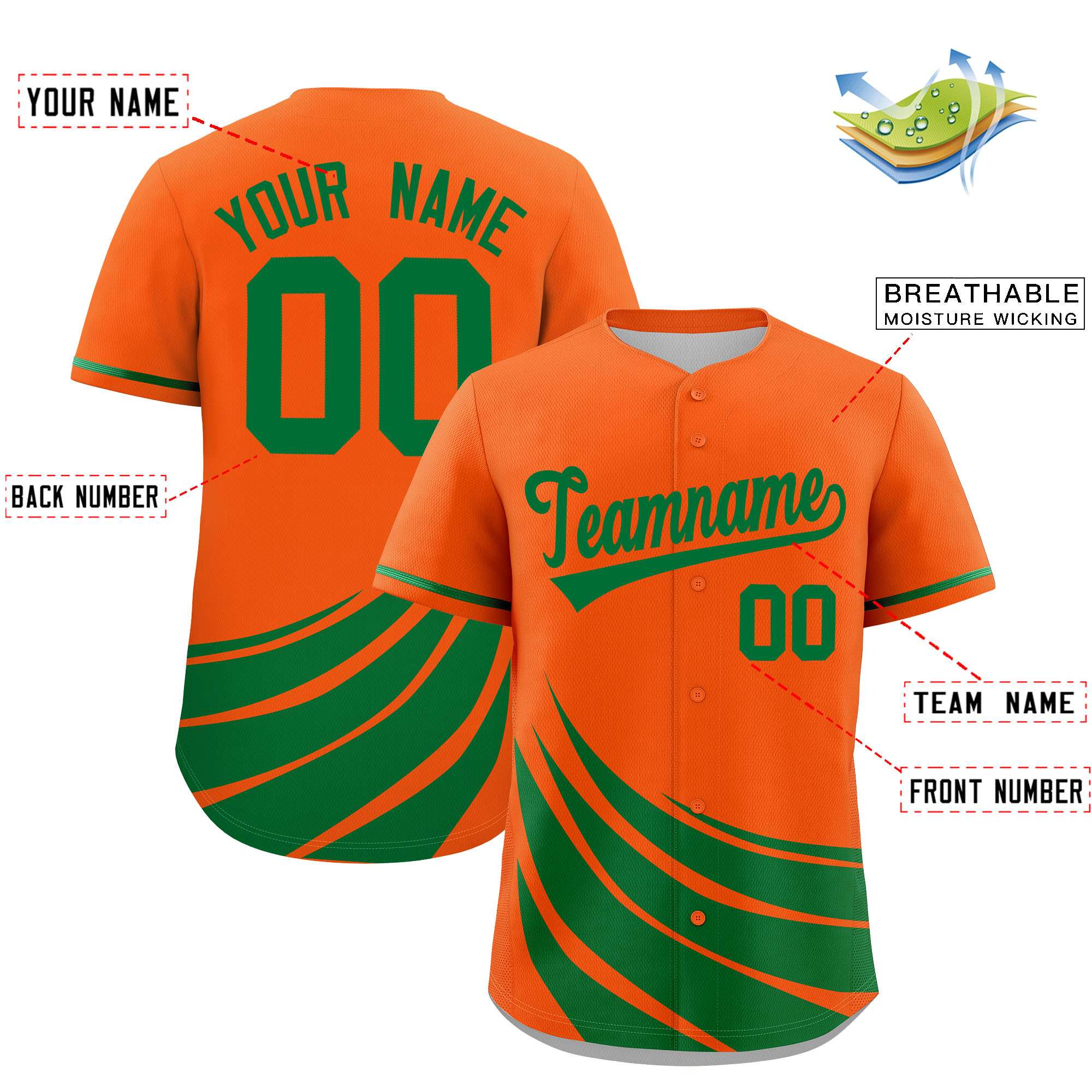 Custom Orange Kelly Green Wind Mark Graffiti Pattern Authentic Baseball Jersey
