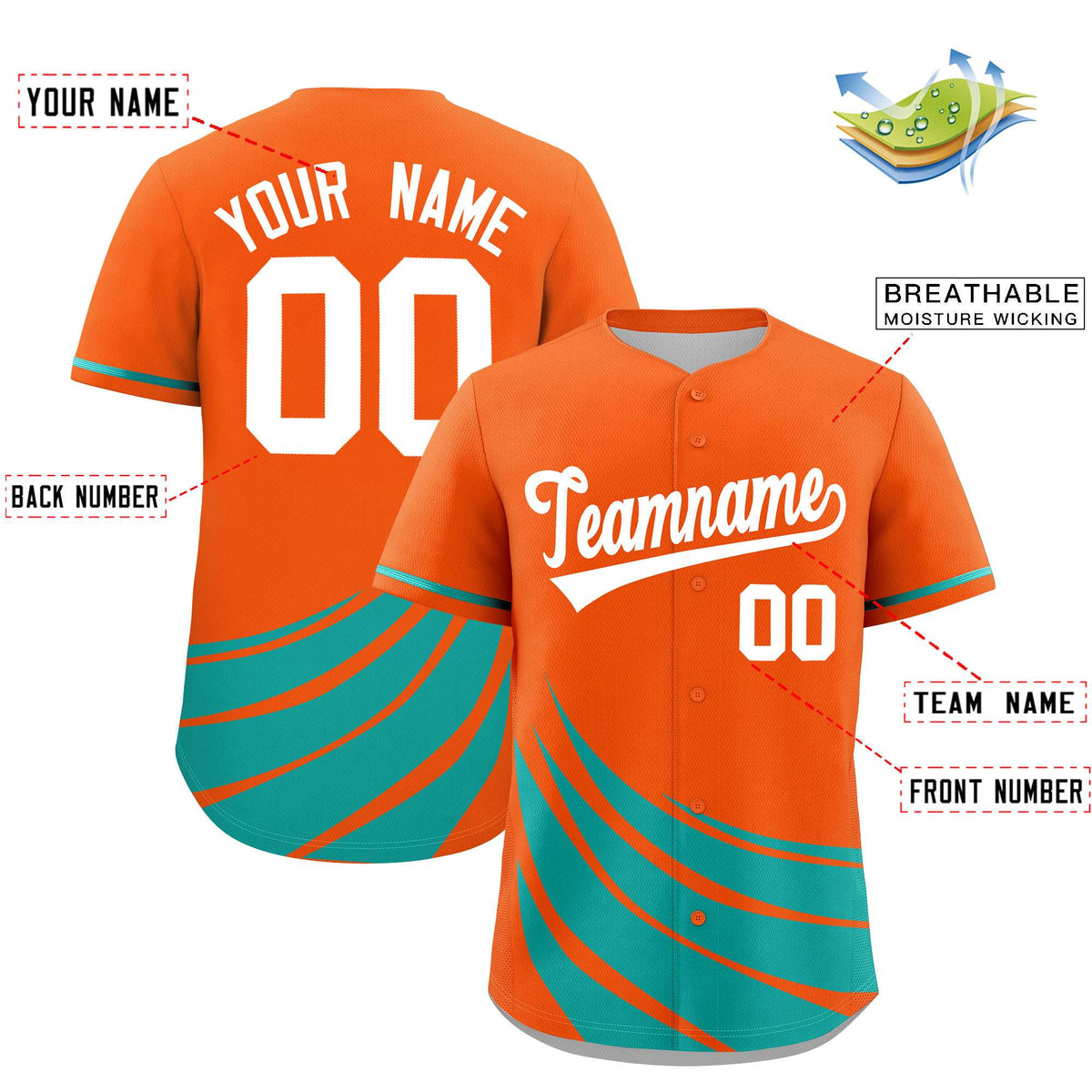 Custom Orange Aqua Wind Mark Graffiti Pattern Authentic Baseball Jersey