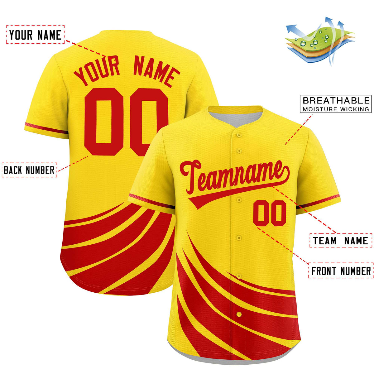 Custom Yellow Red Wind Mark Graffiti Pattern Authentic Baseball Jersey