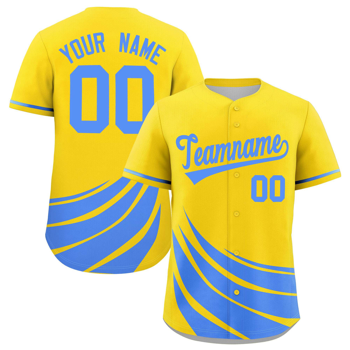 Custom Yellow Light Blue Wind Mark Graffiti Pattern Authentic Baseball Jersey