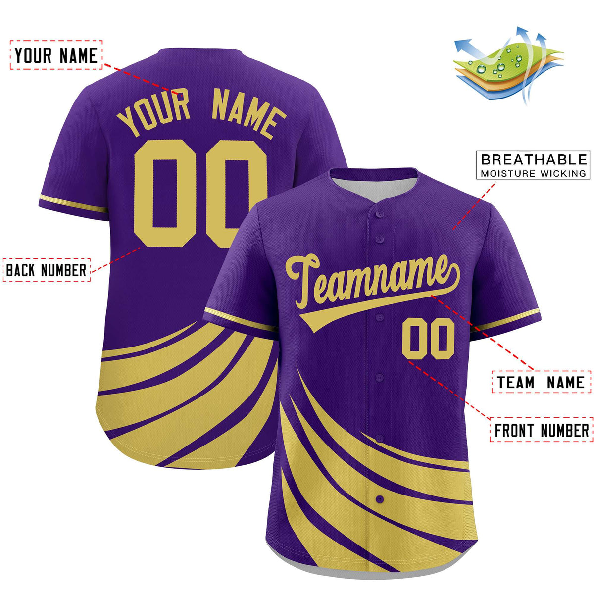 Custom Purple Old Gold Wind Mark Graffiti Pattern Authentic Baseball Jersey