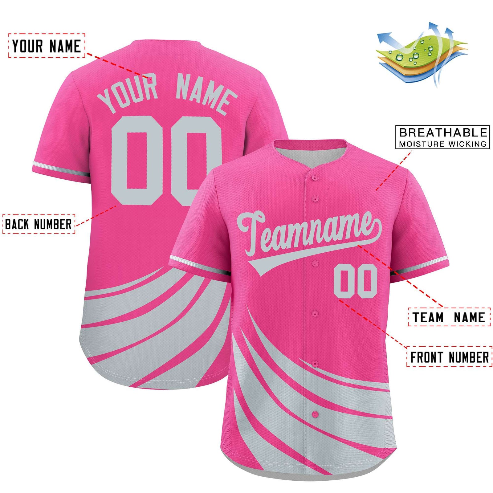 Custom Pink Silver Wind Mark Graffiti Pattern Authentic Baseball Jersey