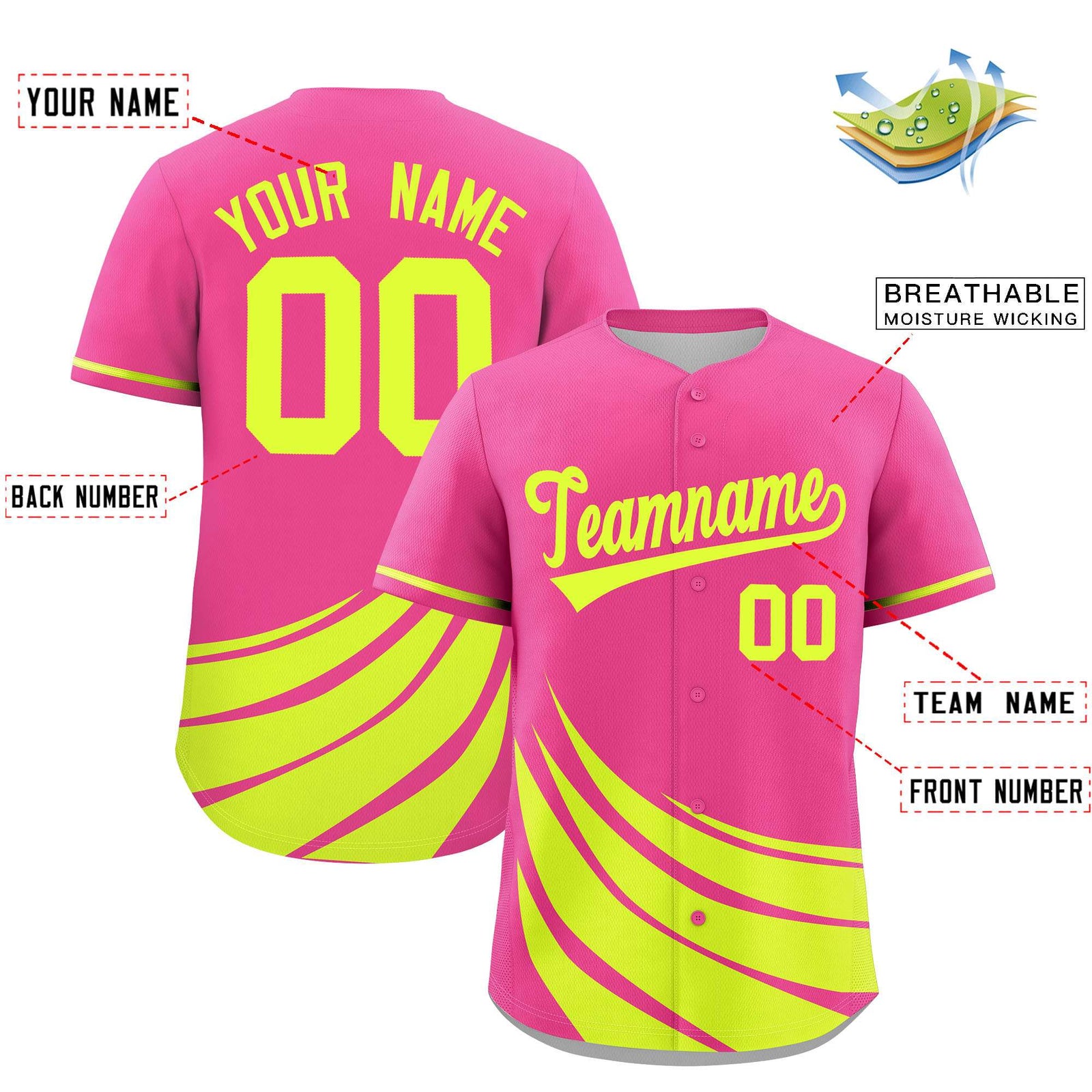 Custom Pink Fluorescent Green Wind Mark Graffiti Pattern Authentic Baseball Jersey