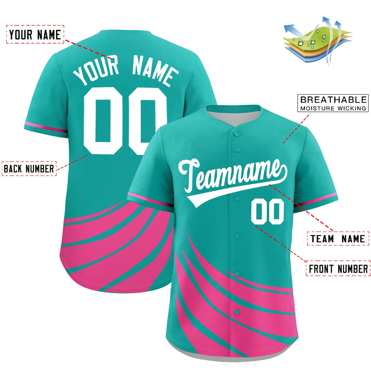 Custom Aqua Pink Wind Mark Graffiti Pattern Authentic Baseball Jersey
