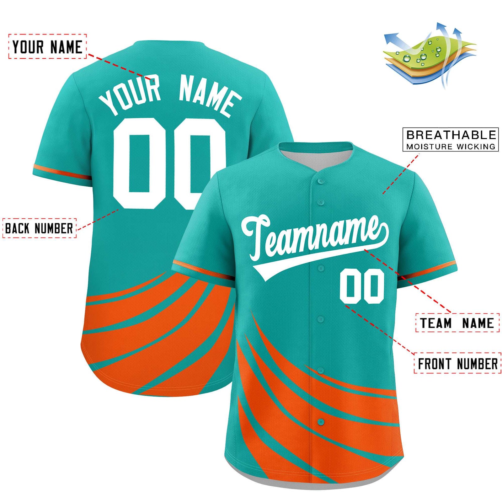 Custom Aqua Orange Wind Mark Graffiti Pattern Authentic Baseball Jersey