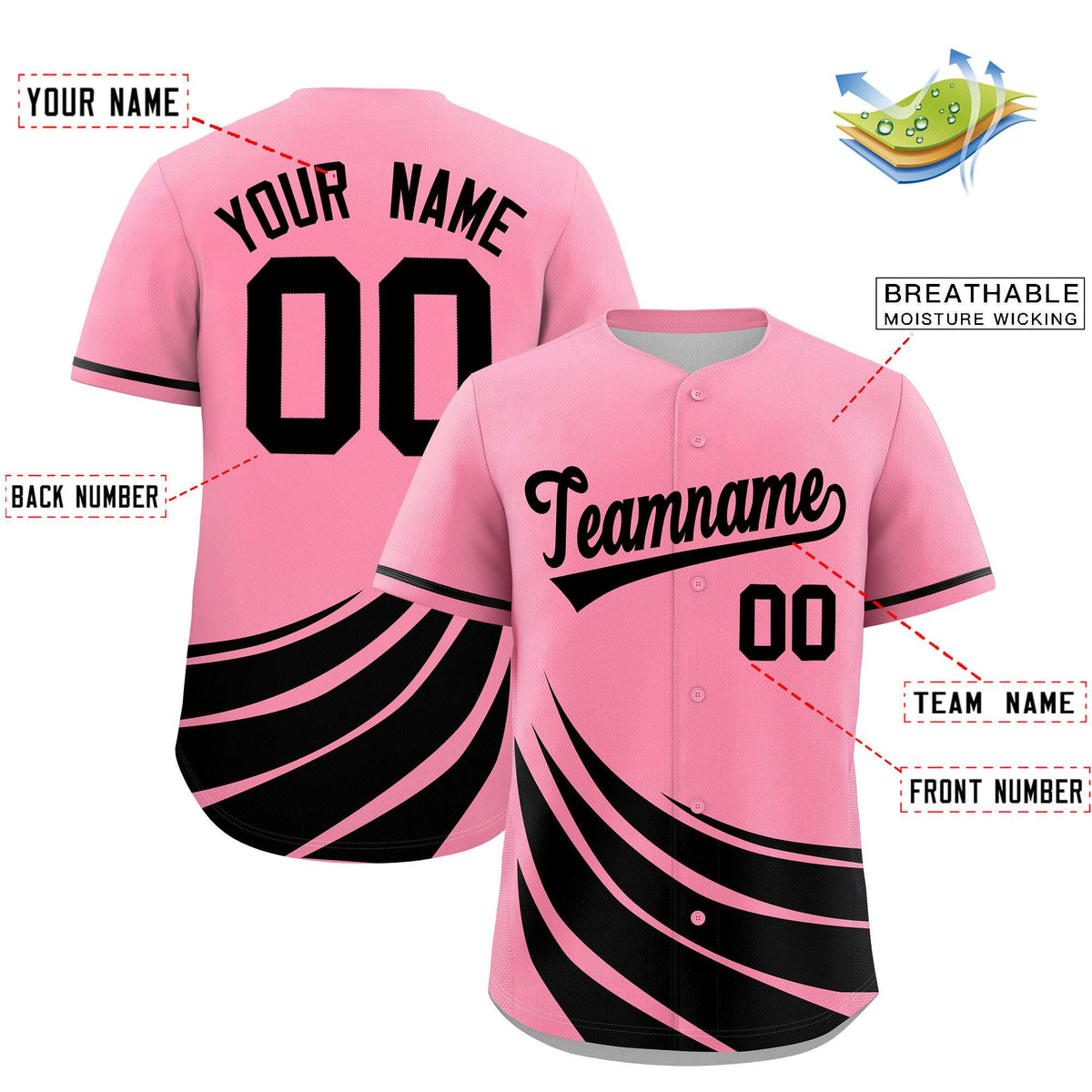 Custom Light Pink Black Wind Mark Graffiti Pattern Authentic Baseball Jersey