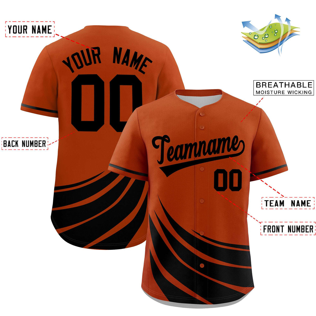 Custom Texas Orange Black Wind Mark Graffiti Pattern Authentic Baseball Jersey