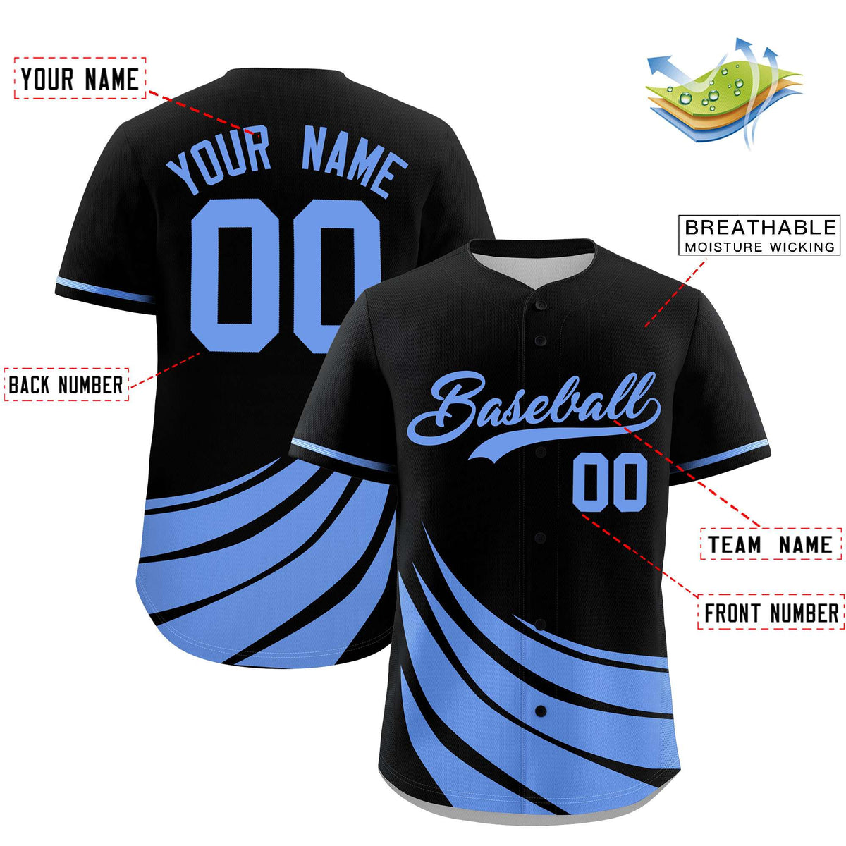 Custom Black Light Blue Wind Mark Graffiti Pattern Authentic Baseball Jersey