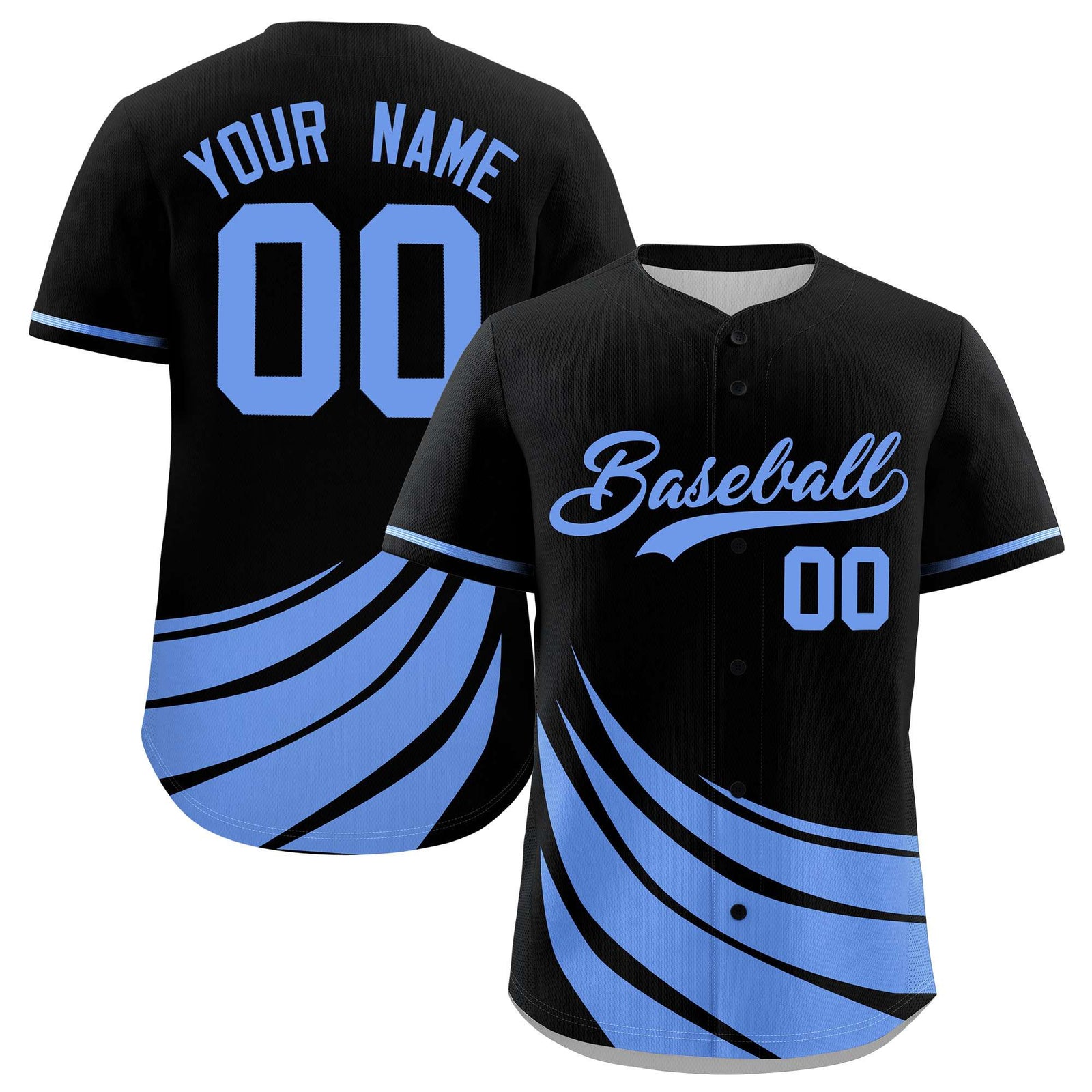 Custom Black Light Blue Wind Mark Graffiti Pattern Authentic Baseball Jersey