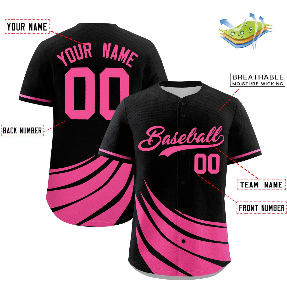 Custom Black Pink Wind Mark Graffiti Pattern Authentic Baseball Jersey