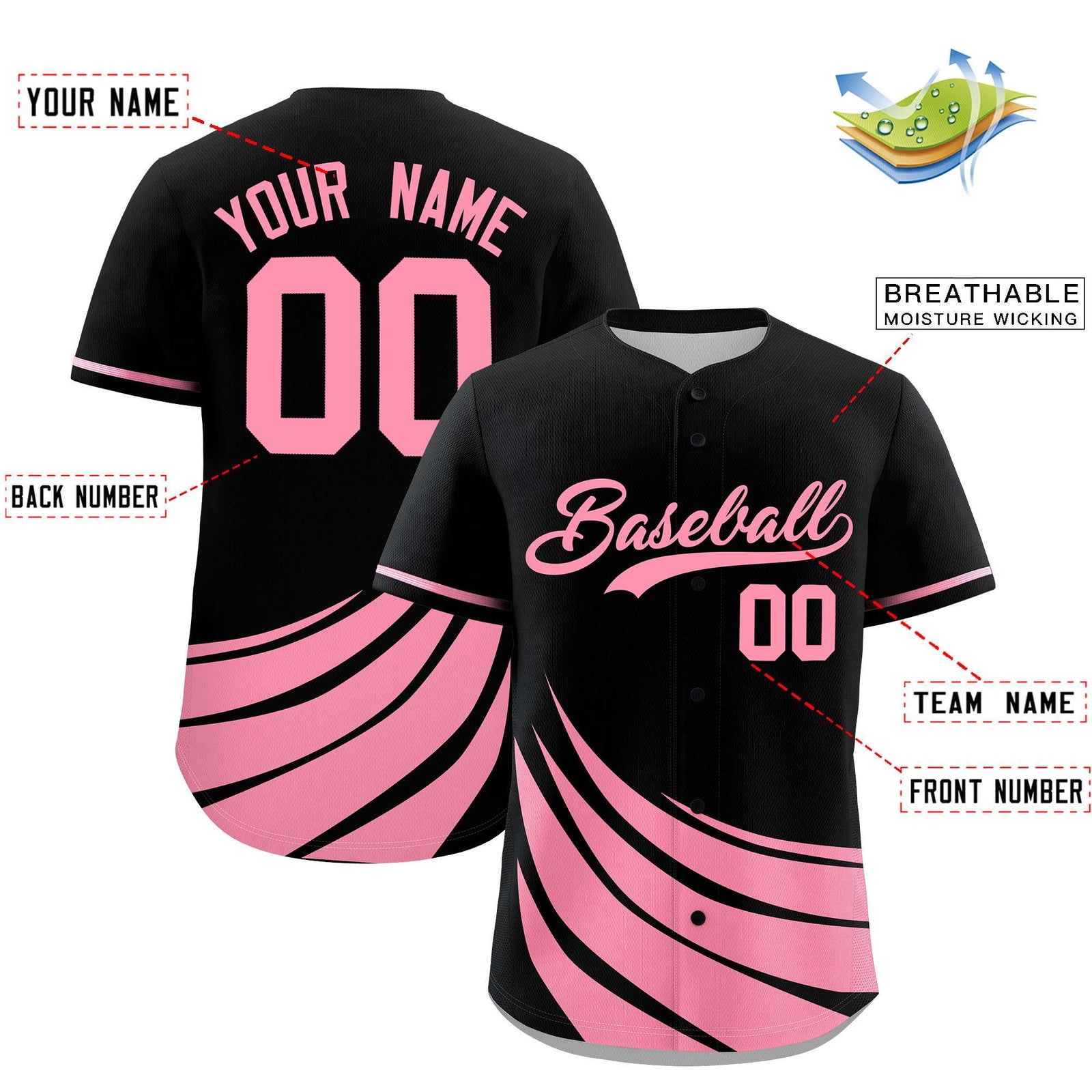 Custom Black Light Pink Wind Mark Graffiti Pattern Authentic Baseball Jersey