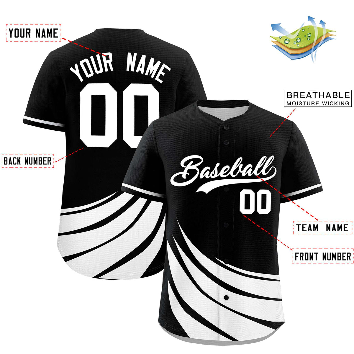 Custom Black White Wind Mark Graffiti Pattern Authentic Baseball Jersey