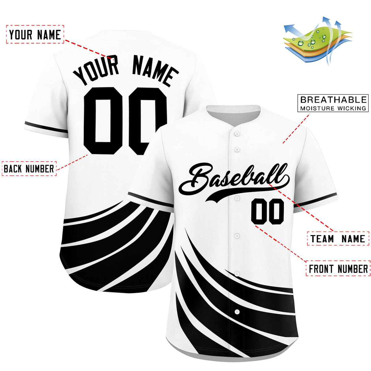 Custom White Black Wind Mark Graffiti Pattern Authentic Baseball Jersey